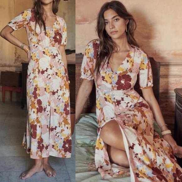 Sezane 100% Silk Sollie Maxi Dress Floral Watercolour Size 36 French US 4 Boho - Picture 14 of 15